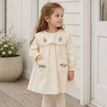 Girls Cream Rabbit Embroidered Cotton Pocket Dress