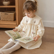 Girls Cream Rabbit Embroidered Cotton Pocket Dress