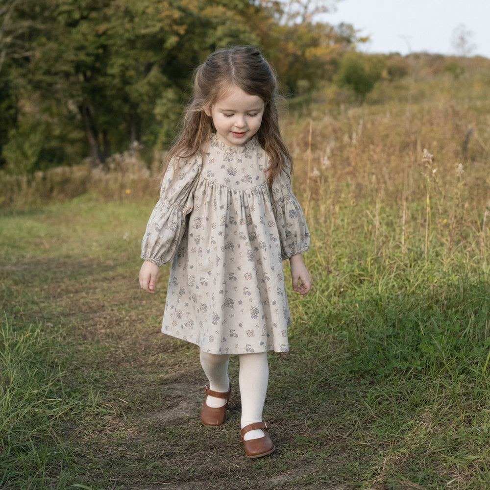 Girls Vintage Floral Cotton Ruffle Collar Dress in Two Colors