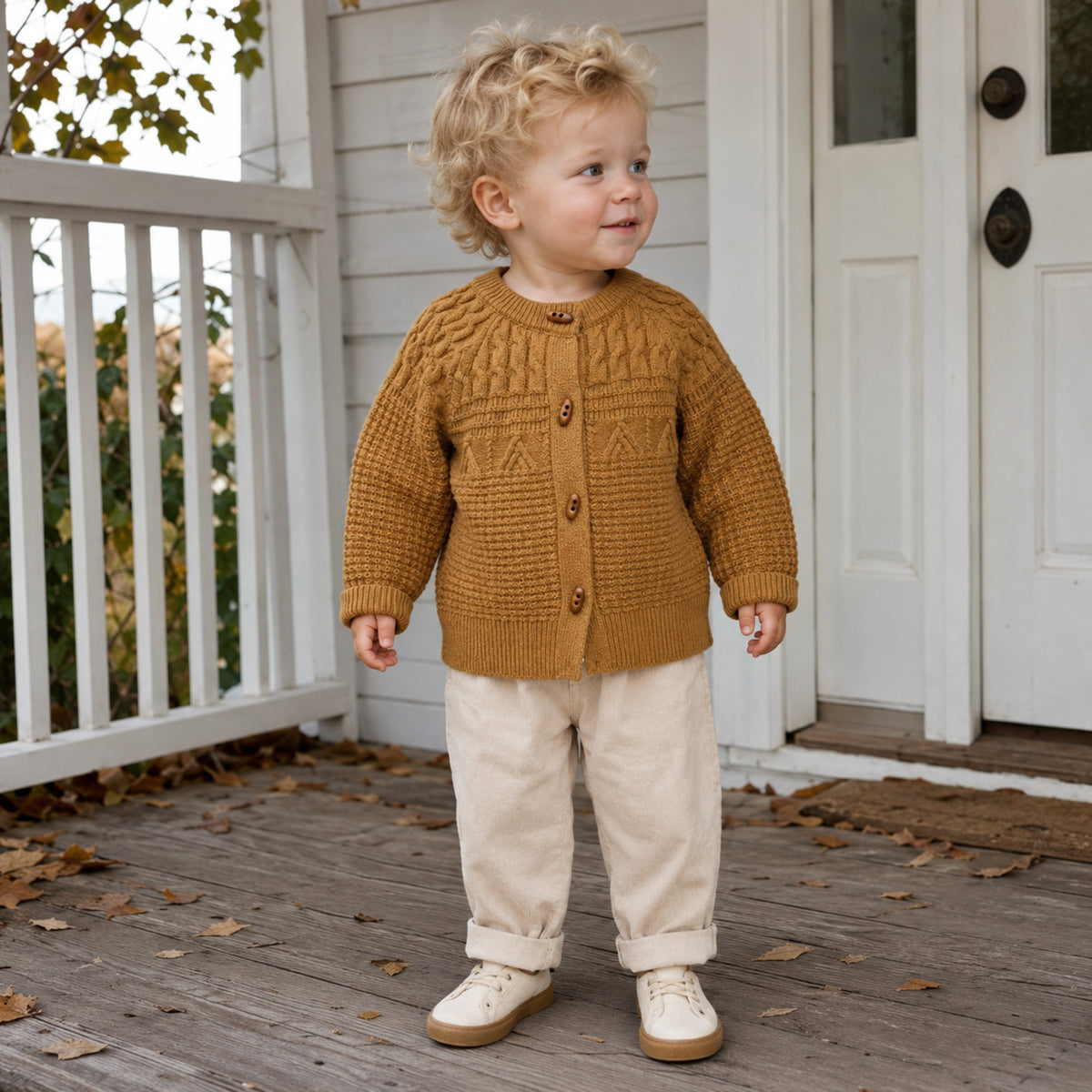 Kids Textured Knit Button Cardigan in Cream, Mint or Mustard — BloomKnit product photo 1 of 10