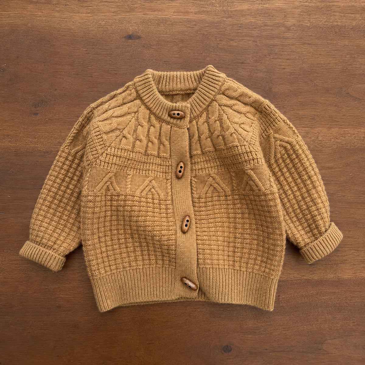 Kids Textured Knit Button Cardigan in Cream, Mint or Mustard — BloomKnit product photo 4 of 10