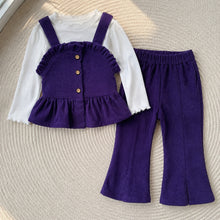 Girls Vintage Ruffle Top, Pinafore & Pants Three-Piece Set, 6 Colors