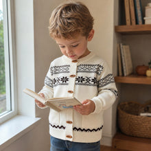Baby Toddler Fair Isle Cardigan, Nordic Jacquard Knit, Navy or Ivory