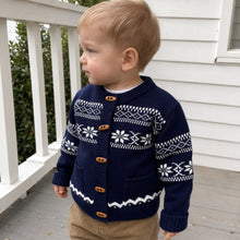 Baby Toddler Fair Isle Cardigan, Nordic Jacquard Knit, Navy or Ivory