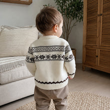 Baby Toddler Fair Isle Cardigan, Nordic Jacquard Knit, Navy or Ivory