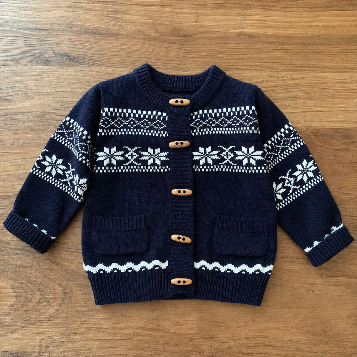 Baby Nordic Jacquard Button Cardigan in Navy or Ivory — BloomKnit product photo 5 of 10