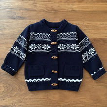 Baby Toddler Fair Isle Cardigan, Nordic Jacquard Knit, Navy or Ivory