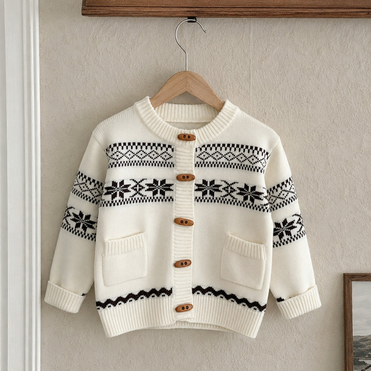 Baby Nordic Jacquard Button Cardigan in Navy or Ivory — BloomKnit product photo 6 of 10