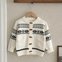Baby Toddler Fair Isle Cardigan, Nordic Jacquard Knit, Navy or Ivory