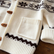 Baby Toddler Fair Isle Cardigan, Nordic Jacquard Knit, Navy or Ivory