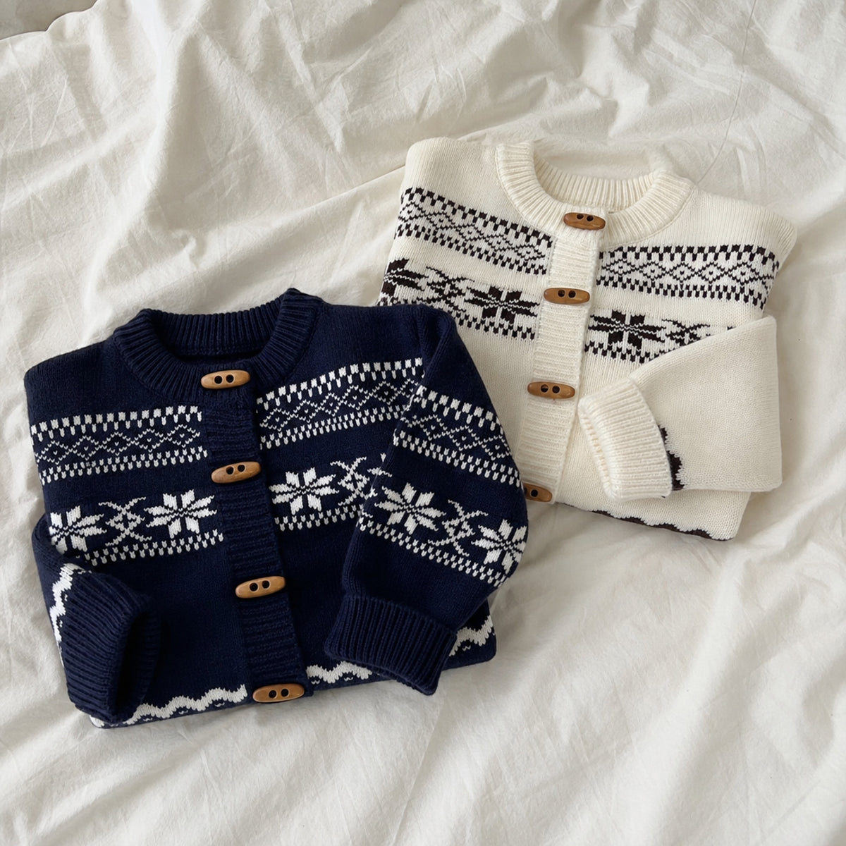 Baby Nordic Jacquard Button Cardigan in Navy or Ivory — BloomKnit product photo 9 of 10