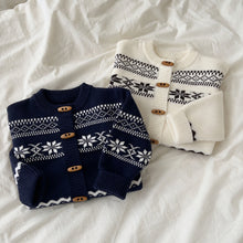 Baby Toddler Fair Isle Cardigan, Nordic Jacquard Knit, Navy or Ivory