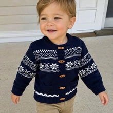 Baby Toddler Fair Isle Cardigan, Nordic Jacquard Knit, Navy or Ivory