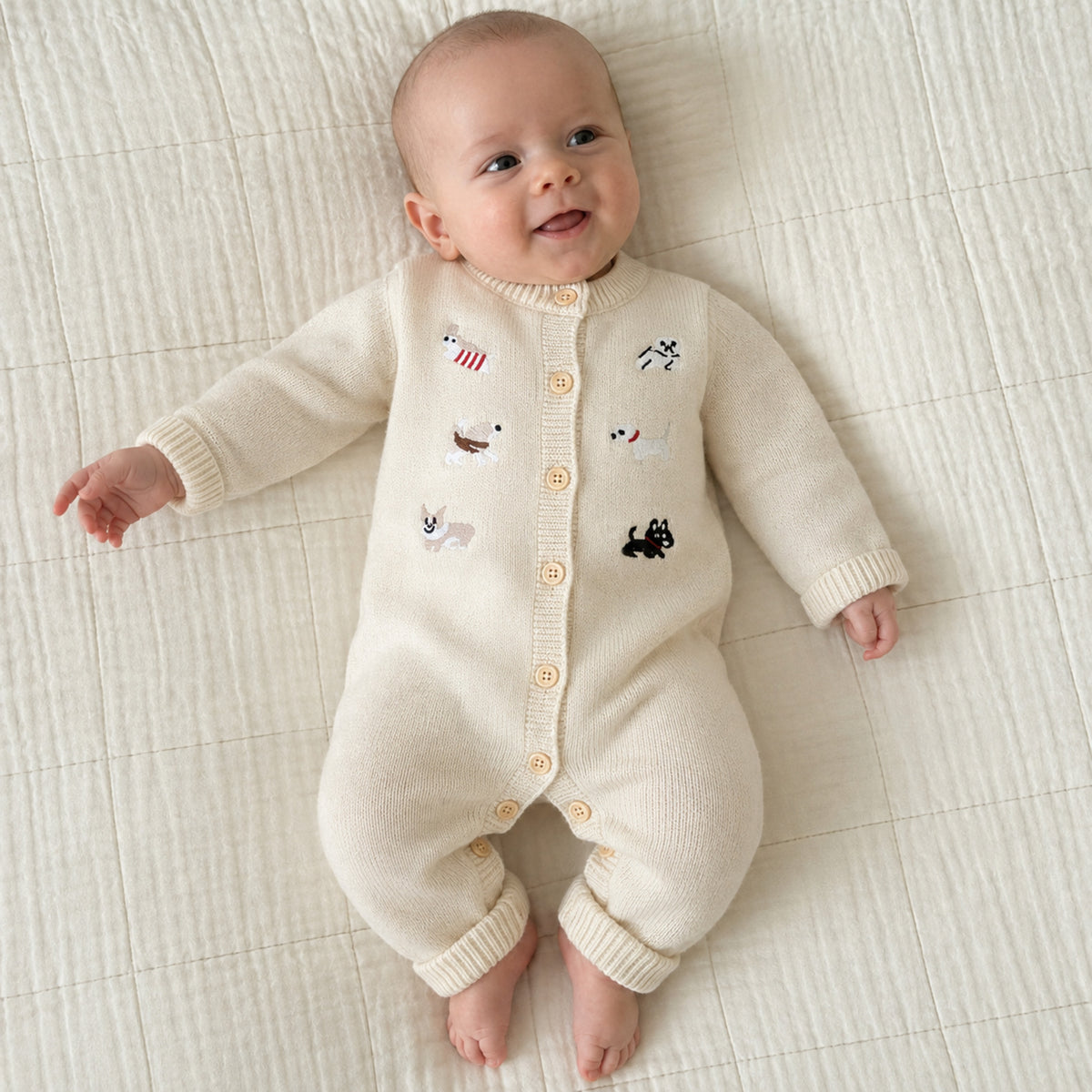 Baby Embroidered Knit Cardigan or Romper in Cream and Burgundy — BloomKnit product photo 1 of 10