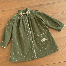 Girls Olive Cotton Dress, Floral Embroidered Pinafore or Long Sleeve Style