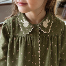 Girls Olive Cotton Dress, Floral Embroidered Pinafore or Long Sleeve Style