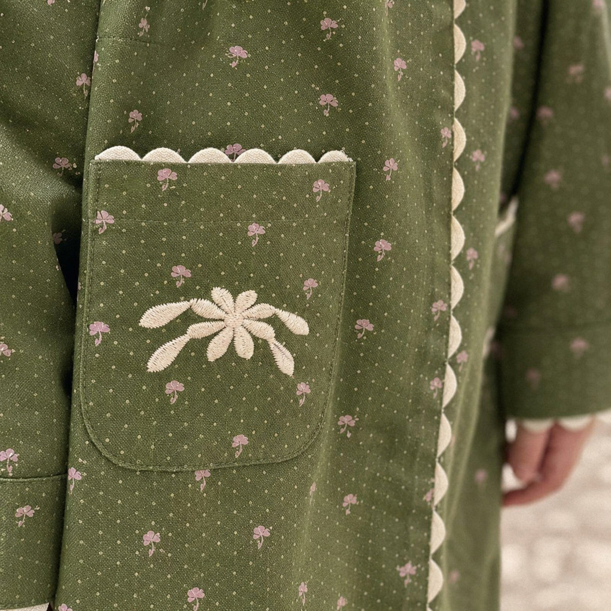 Girls Olive Floral Dress or Embroidered Pinafore — BloomKnit product photo 8 of 10