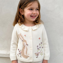 Toddler Girl Fall Cardigan, Rabbit Embroidered Knit Sweater, Pink or Beige