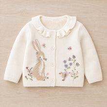 Toddler Girl Fall Cardigan, Rabbit Embroidered Knit Sweater, Pink or Beige