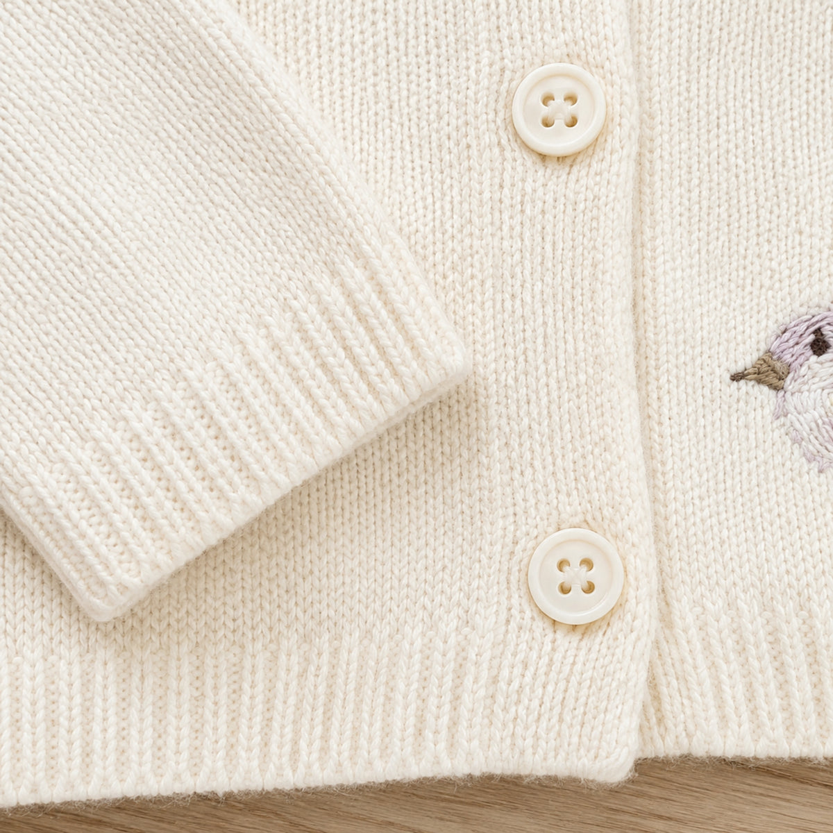 Beige girls rabbit cardigan knit cuff and button detail