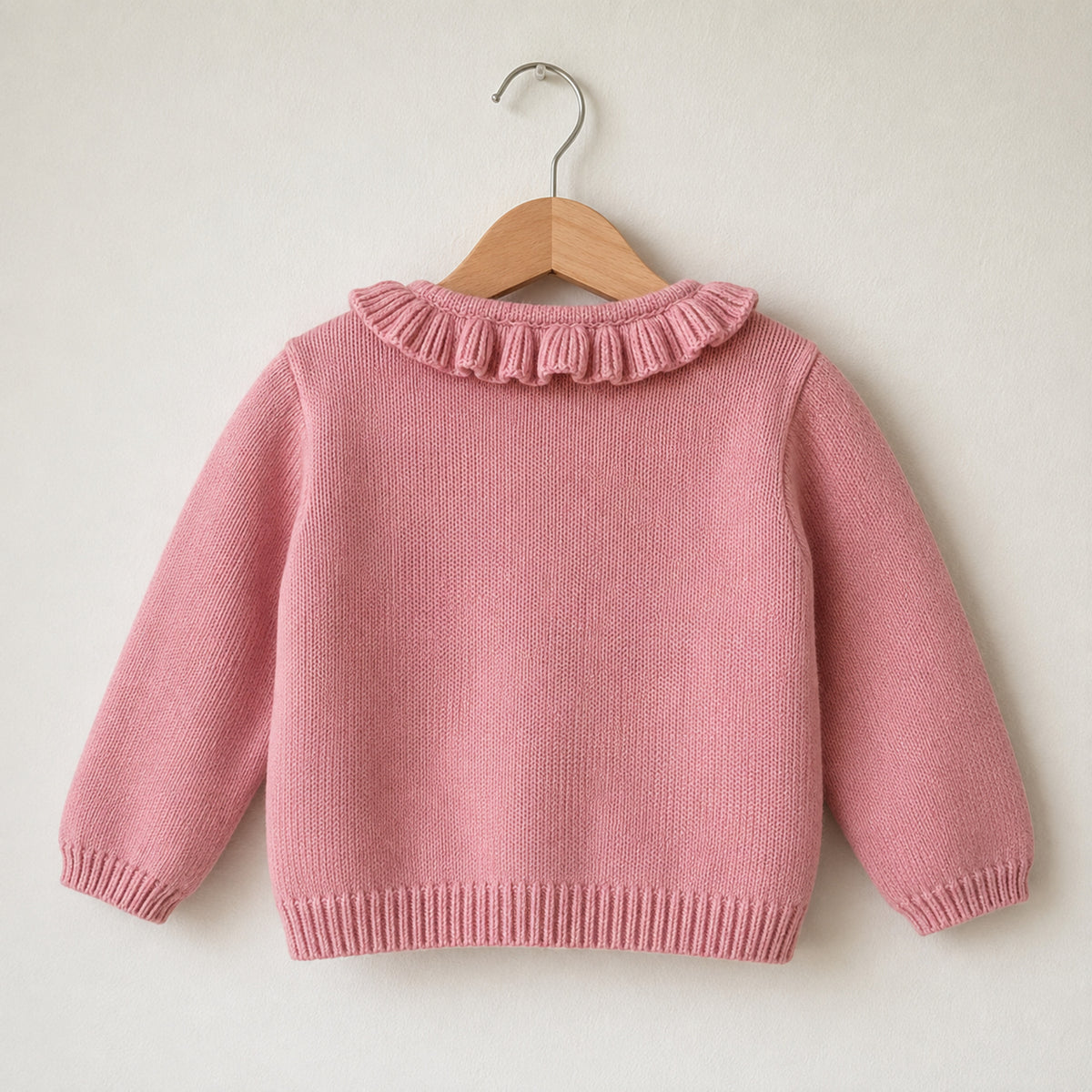 Pink girls knit cardigan back view