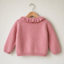Toddler Girl Fall Cardigan, Rabbit Embroidered Knit Sweater, Pink or Beige