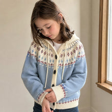 Girls Retro Jacquard Hooded Cardigan, Yellow or Blue
