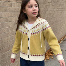 Girls Retro Jacquard Hooded Cardigan, Yellow or Blue