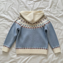 Girls Retro Jacquard Hooded Cardigan, Yellow or Blue