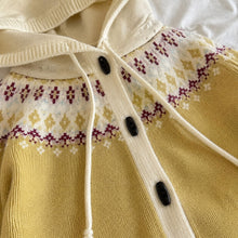 Girls Retro Jacquard Hooded Cardigan, Yellow or Blue