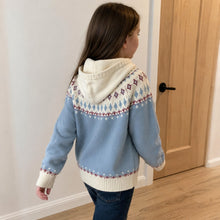 Girls Retro Jacquard Hooded Cardigan, Yellow or Blue