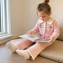 Girls Knit Cardigan and Flared Pants Set, Teddy Bear Two-Piece Outfit