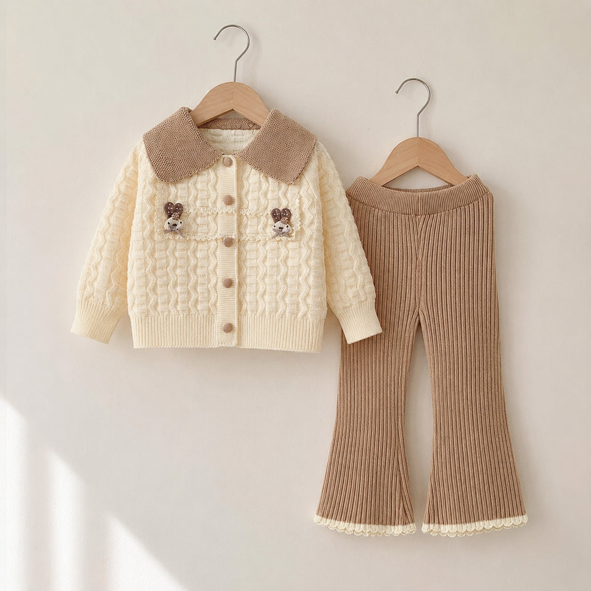 Girls Teddy Collar Knit Cardigan and Flared Pants Set — BloomKnit product photo 6 of 10