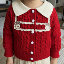 Girls Knit Cardigan and Flared Pants Set, Teddy Bear Two-Piece Outfit