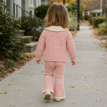 Girls Knit Cardigan and Flared Pants Set, Teddy Bear Two-Piece Outfit