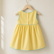 Yellow Gingham Duck Appliqué Girls Dress with Floral Embroidery