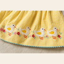 Yellow Gingham Duck Appliqué Girls Dress with Floral Embroidery