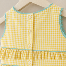 Yellow Gingham Duck Appliqué Girls Dress with Floral Embroidery