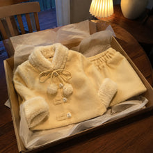 Girls Yellow Faux Fur Collar Jacket and Skirt Set, 2-Piece Fall Outfit