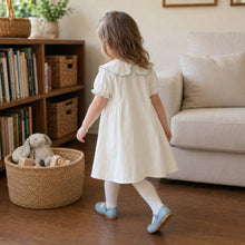 Girls Blue Bunny Cotton Dress, Scalloped Peter Pan Collar