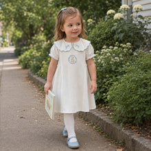 Girls Blue Bunny Cotton Dress, Scalloped Peter Pan Collar