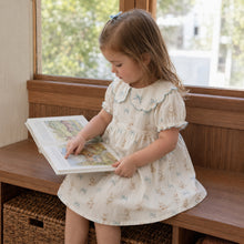 Girls Blue Bunny Cotton Dress, Scalloped Peter Pan Collar
