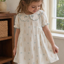Girls Blue Bunny Cotton Dress, Scalloped Peter Pan Collar