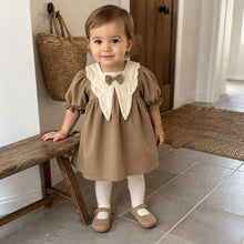Girls Brown Bow Collar Dress, Vintage Toddler Fall Outfit