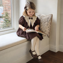 Girls Brown Bow Collar Dress, Vintage Toddler Fall Outfit