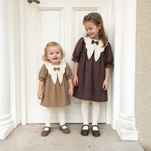 Girls Brown Bow Collar Dress, Vintage Toddler Fall Outfit