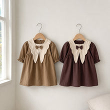 Girls Brown Bow Collar Dress, Vintage Toddler Fall Outfit