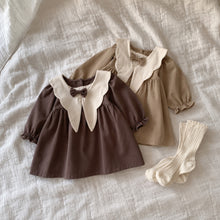 Girls Brown Bow Collar Dress, Vintage Toddler Fall Outfit