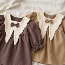 Girls Brown Bow Collar Dress, Vintage Toddler Fall Outfit