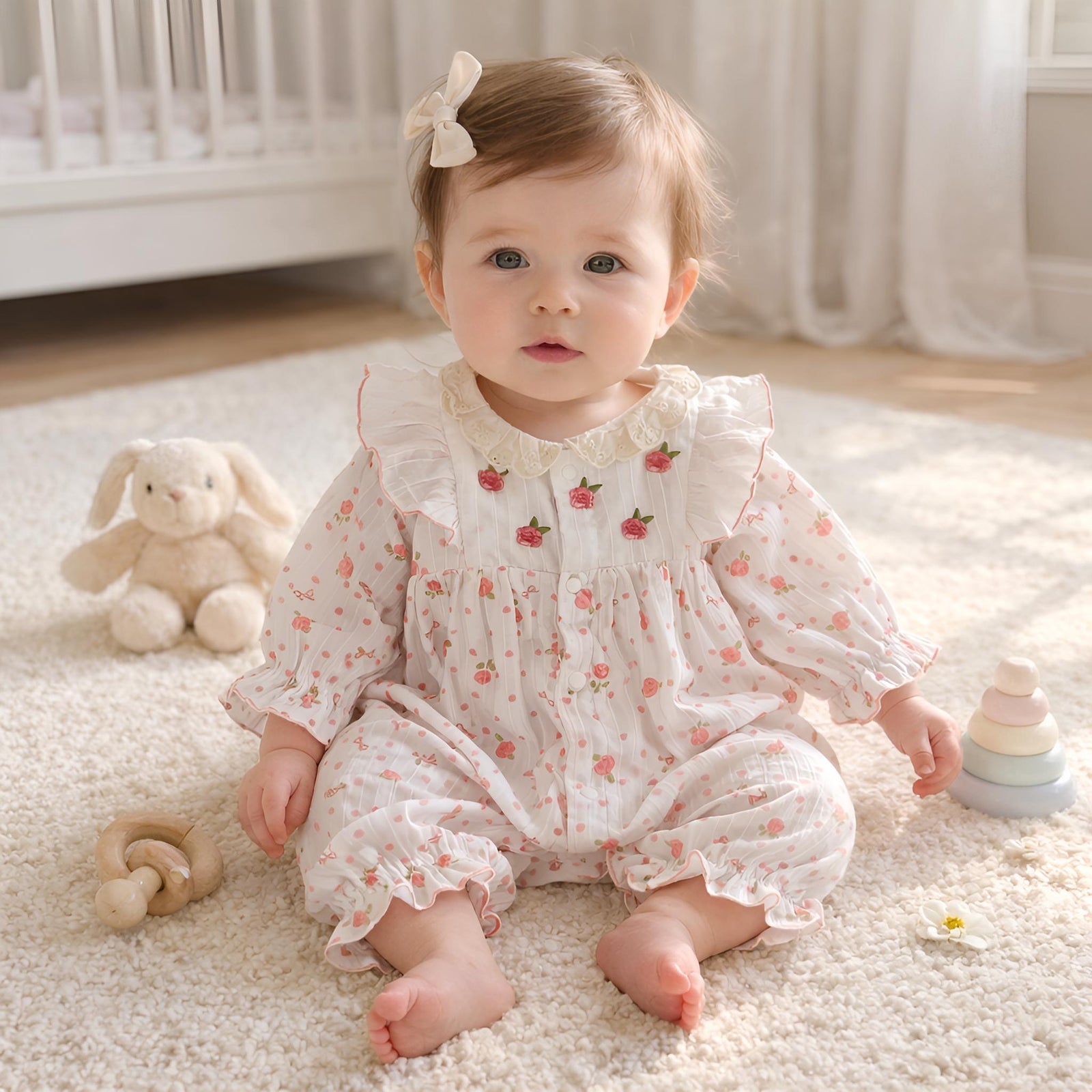 Floral Ruffle Cotton Baby Romper, Spring Summer Toddler Outfit